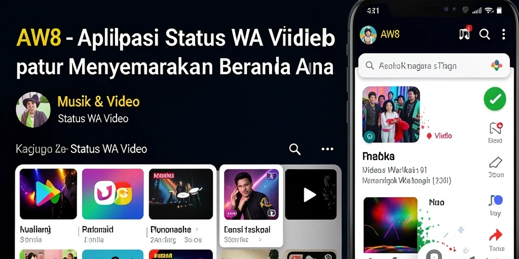 Tampilan antarmuka aplikasi AW8 dengan berbagai pilihan video Status WA.