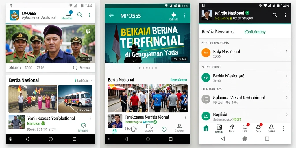 Antarmuka aplikasi MPO555 menampilkan berita terbaru dan terpopuler.